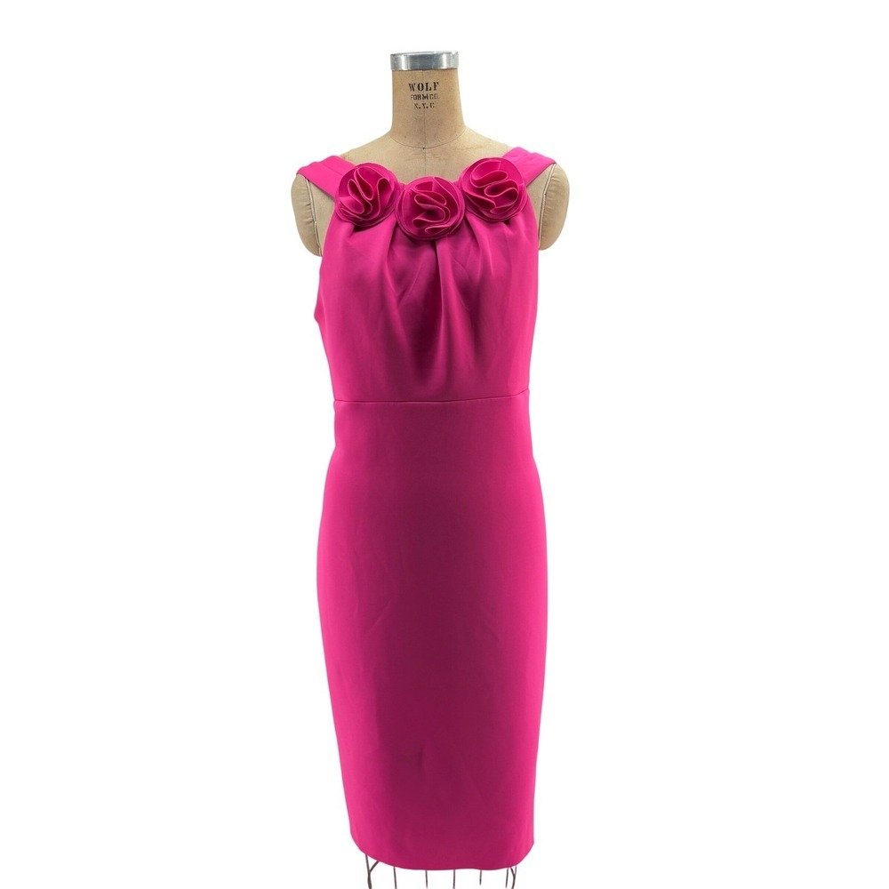 JW Jason Wu Womens Pink Rosette Neck Sheath Dress Sleeveless XL Fuchsia 221219